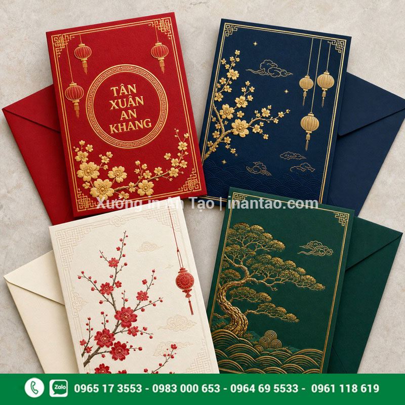 Các mẫu thiệp chúc Tết đẹp cho doanh nghiệp Bộ bốn mẫu thiệp chúc Tết đẹp phong cách truyền thống và hiện đại