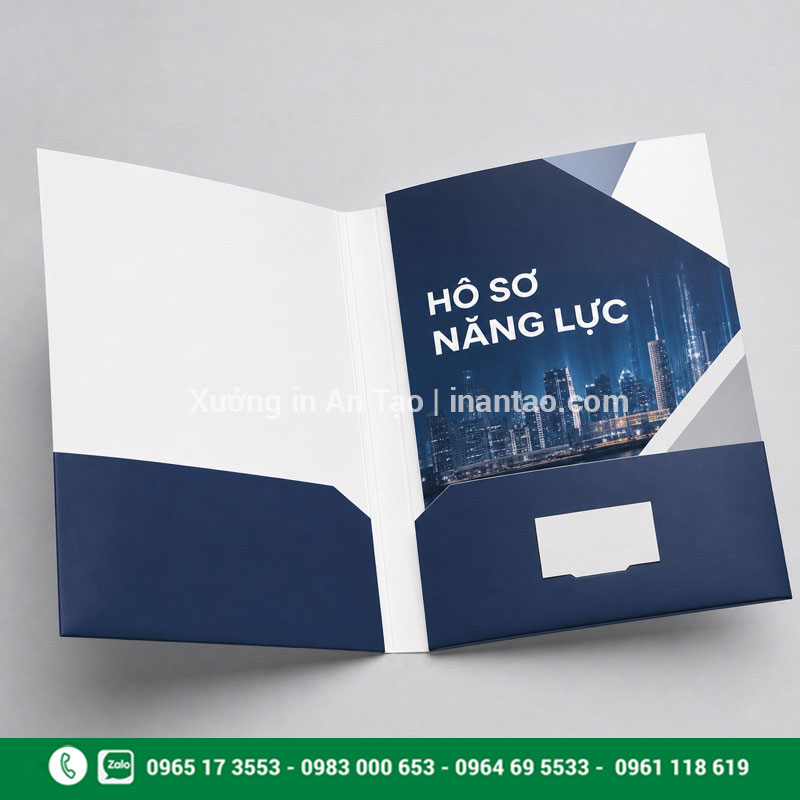 Cấu tạo folder bìa kẹp hồ sơ khổ A4 Cấu tạo bìa kẹp hồ sơ có tai gấp, gáy và khe cài danh thiếp