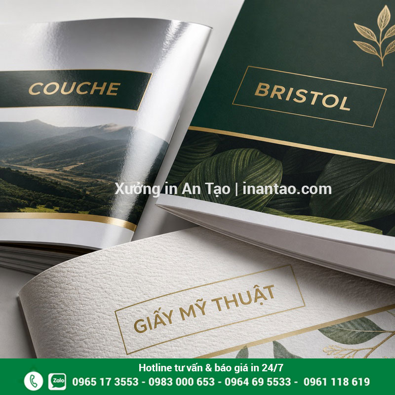 Chất liệu giấy dùng trong in ấn brochure So sánh giấy Couche Bristol và giấy mỹ thuật để in brochure