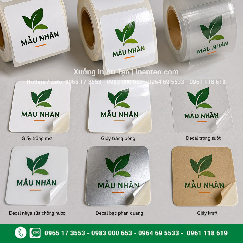 So sánh chất liệu in tem nhãn decal Các chất liệu in tem nhãn decal giấy nhựa trong và bạc
