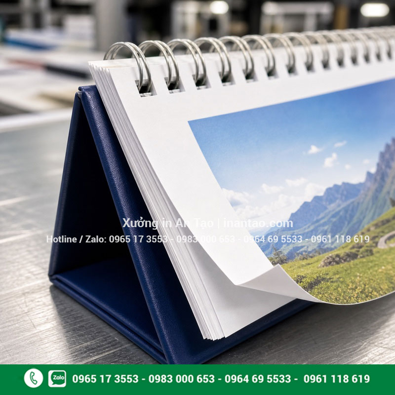 Chi tiết giấy đế cứng và lò xo lịch để bàn Chất liệu giấy đế và lò xo in lịch để bàn