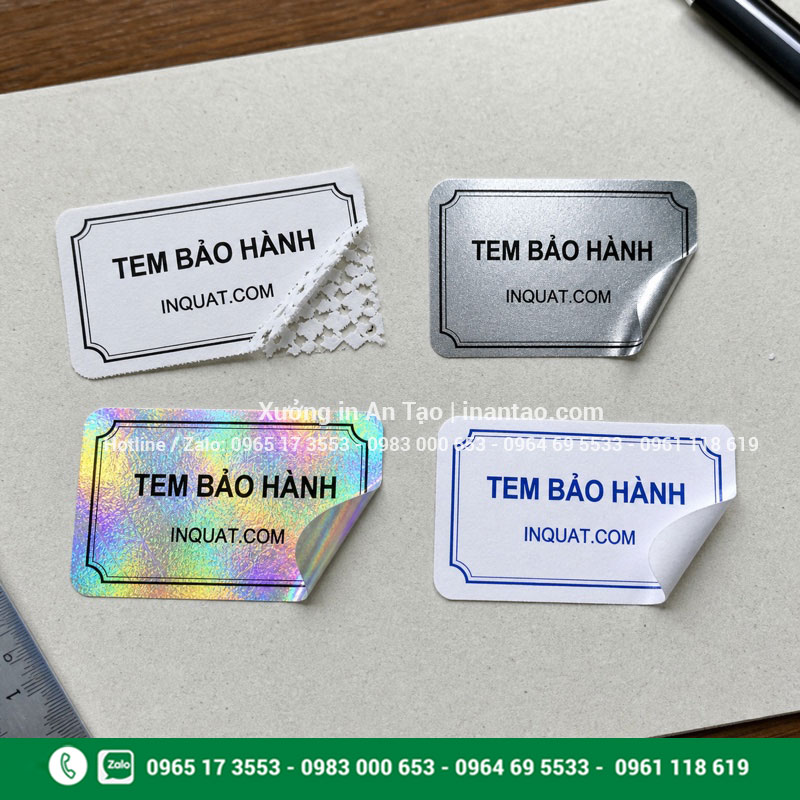 Các chất liệu in tem bảo hành phổ biến So sánh chất liệu tem bảo hành vỡ, decal bạc, hologram và decal giấy