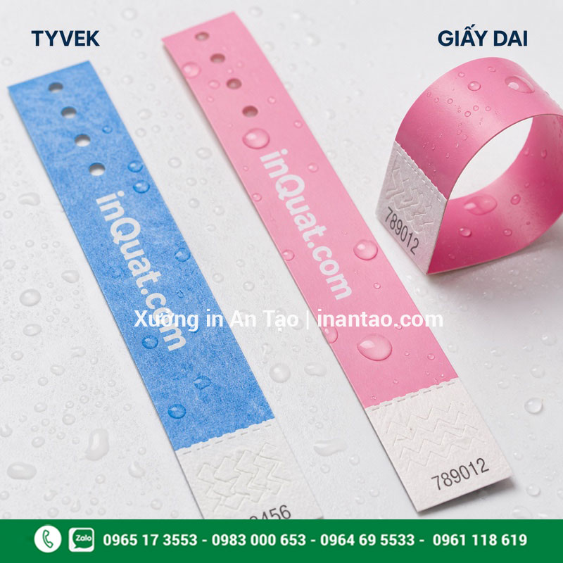 Chất liệu in vòng đeo tay bằng giấy chống nước So sánh chất liệu vòng đeo tay bằng giấy Tyvek và giấy dai
