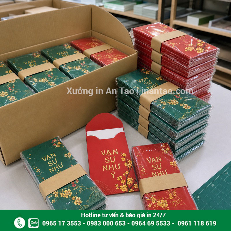 Đóng gói bao lì xì thành phẩm giao khách Đóng gói đơn in bao lì xì giá sỉ theo bộ tại xưởng
