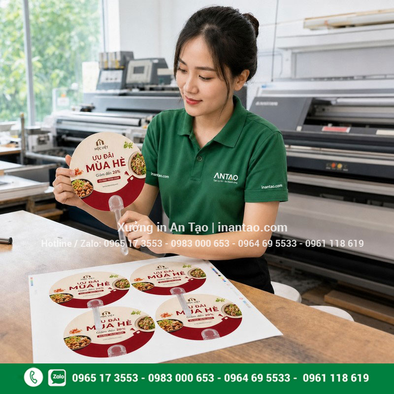 Quy trình duyệt mẫu in quạt giấy cầm tay Nhân viên duyệt mẫu in quạt giấy cầm tay trước khi sản xuất