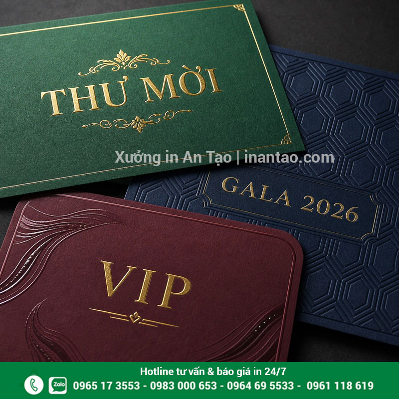 Kỹ thuật hoàn thiện thiệp mời event cao cấp Gia công ép kim dập nổi và phủ UV cho thiệp mời event
