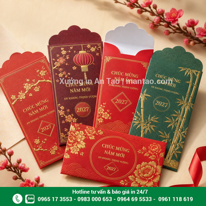 In bao lì xì đẹp theo nhận diện thương hiệu Mẫu in bao lì xì theo yêu cầu hoàn thiện tại inquat.com