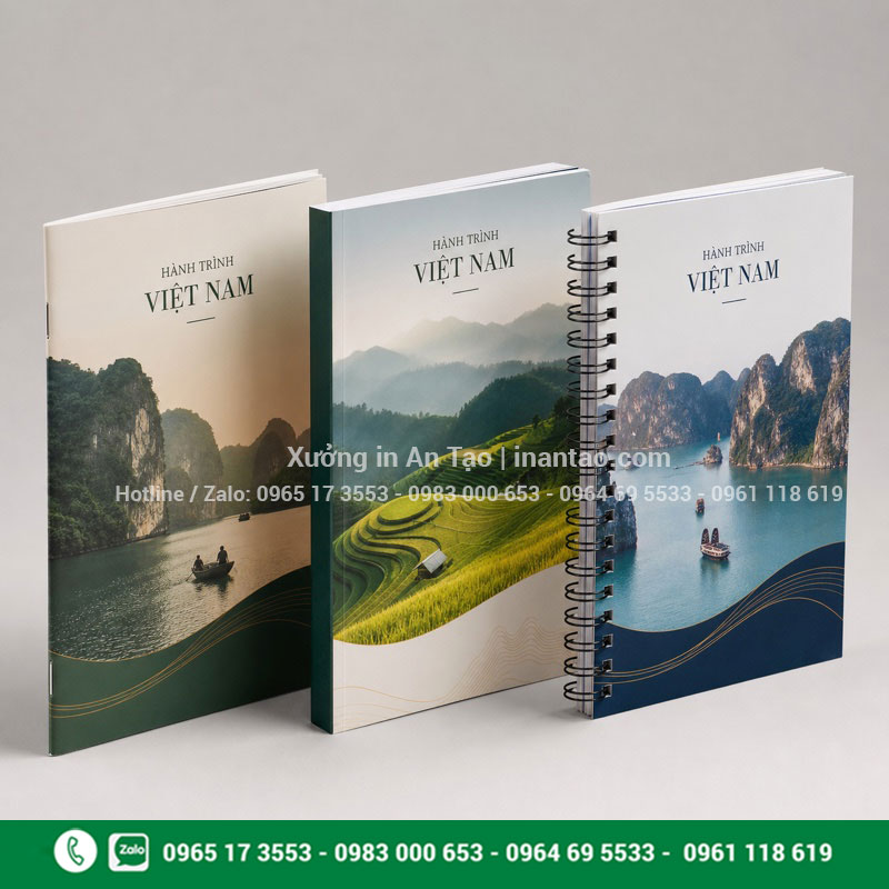 Các kiểu đóng cuốn khi in catalogue Ba kiểu đóng cuốn catalogue gồm ghim giữa keo gáy và lò xo