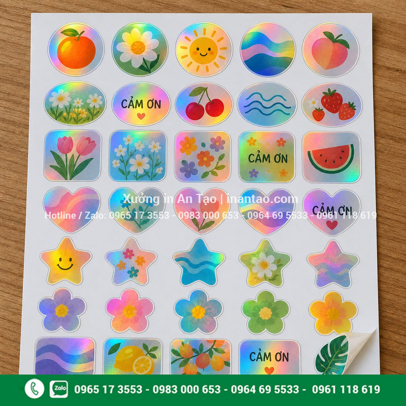 Quy cách bế tem 7 màu trang trí Mẫu bế decal tem 7 màu thường nhiều hình dáng
