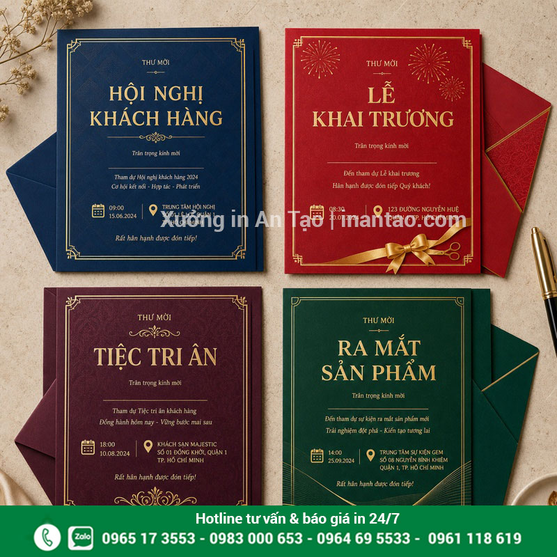 Các mẫu in thiệp mời sự kiện theo chủ đề Mẫu in thiệp mời sự kiện hội nghị khai trương và gala