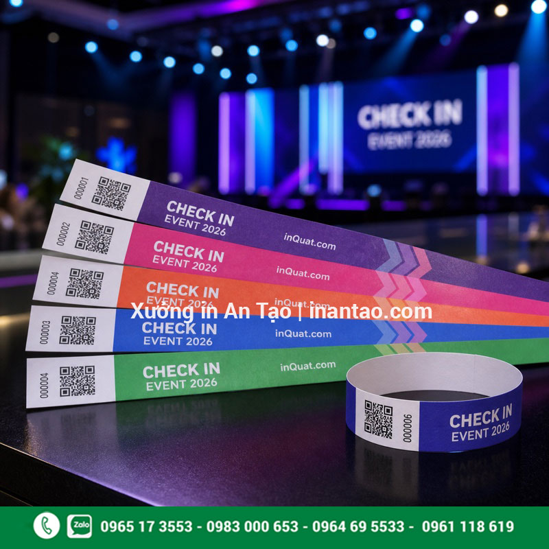 Mẫu vòng tay giấy check in cho sự kiện Vòng tay check in sự kiện in mã QR và số nhảy