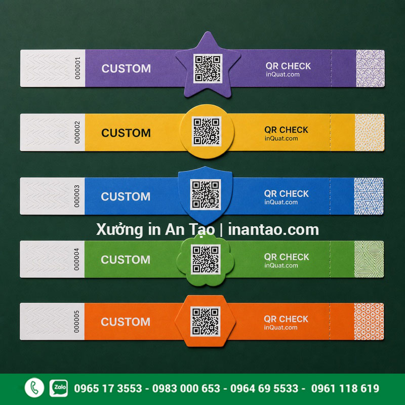 Mẫu vòng tay giấy bế hình ngôi sao, tròn, khiên và hoa Vòng tay giấy bế hình theo yêu cầu có QR