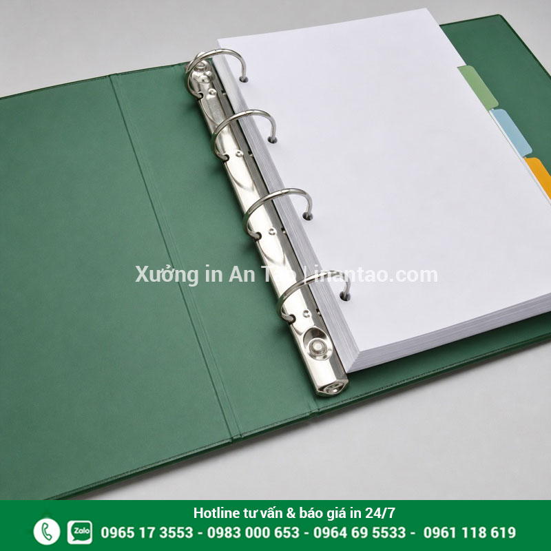 Còng kim loại đóng chắc trong bìa hồ sơ A4 Cấu tạo còng kim loại bốn vòng bên trong bìa hồ sơ
