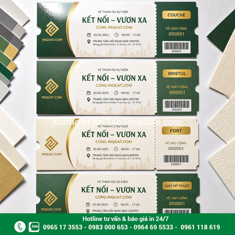 Các chất liệu giấy phổ biến khi in vé sự kiện So sánh giấy Couche Bristol Fort và giấy mỹ thuật để in vé sự kiện