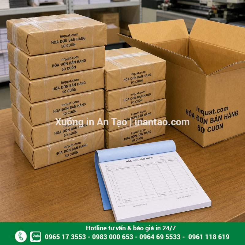 Đóng gói giao đơn in hóa đơn của inquat.com Đóng gói cuốn hóa đơn bán hàng hoàn chỉnh để giao khách