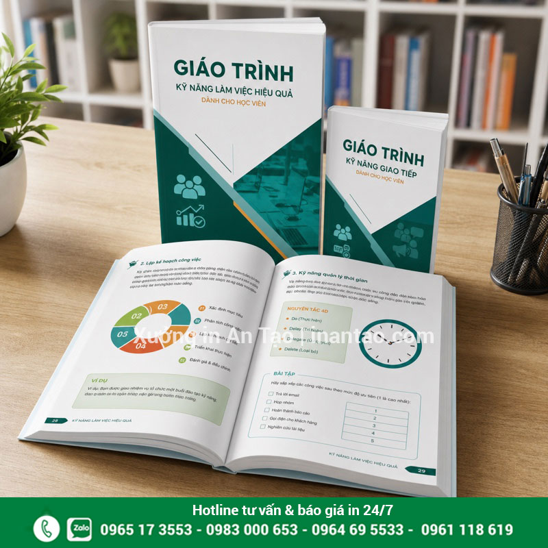 In giáo trình theo yêu cầu cho lớp học và doanh nghiệp Giáo trình đào tạo có biểu đồ bài tập và bìa màu hoàn chỉnh