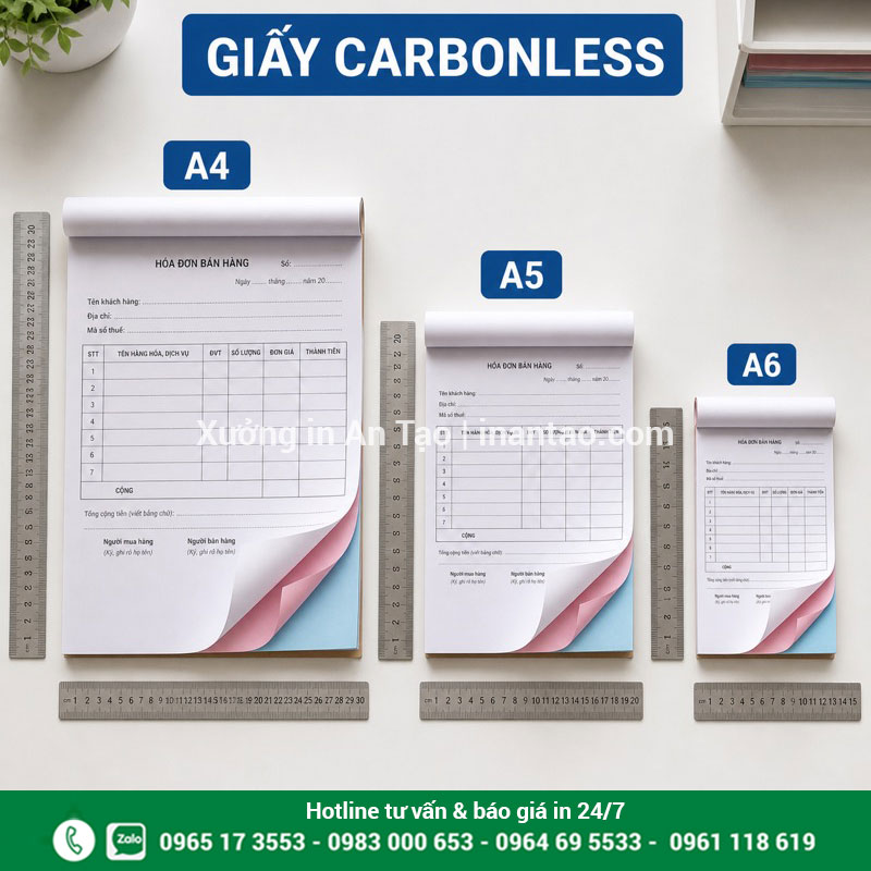 Kích thước và giấy carbonless khi in hóa đơn So sánh kích thước A4 A5 A6 dùng để in hóa đơn