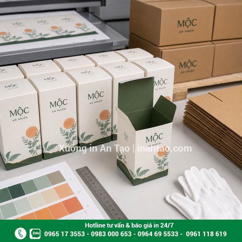Kiểm tra chất lượng hộp giấy trước khi giao Kiểm tra màu sắc, kích thước và nếp gấp hộp giấy thành phẩm