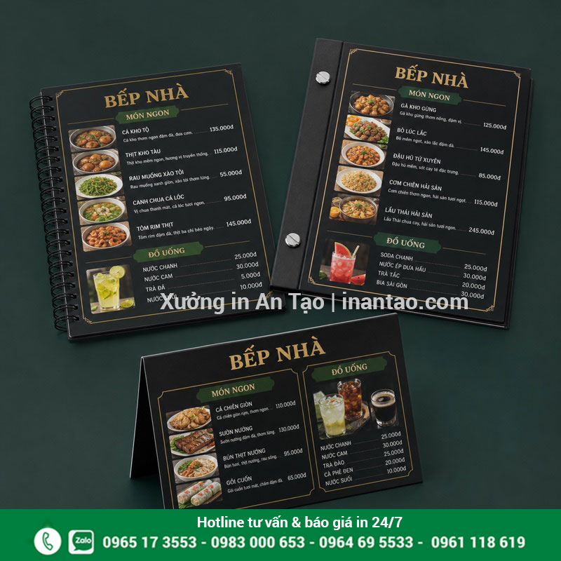 Kiểu đóng gáy menu nhựa theo số trang sử dụng Các kiểu đóng lò xo bắt ốc và gấp cho menu nhựa