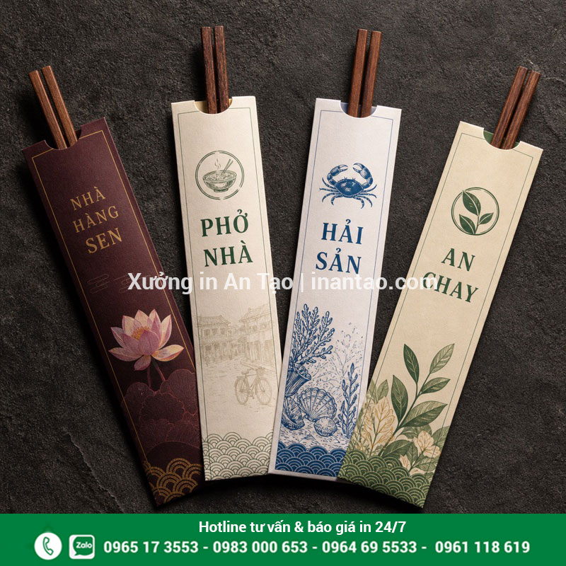 Mẫu thiết kế bao đũa theo ngành ẩm thực Mẫu bao đũa đẹp cho nhà hàng, quán phở, hải sản và quán chay