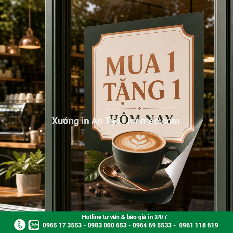 In poster quảng cáo decal giấy có keo sẵn Mẫu in poster quảng cáo decal giấy dán kính cửa hàng