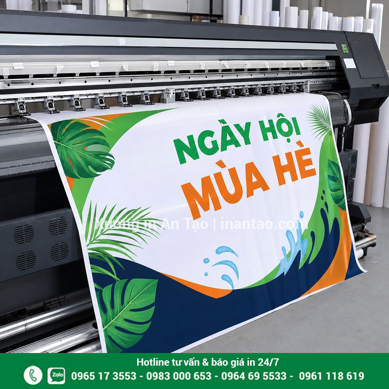 Quy trình in banner lấy liền tại xưởng Máy khổ lớn đang in banner sự kiện